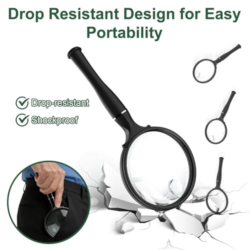 BASEJKCO Black 10X 30X Handheld Magnifying Glass 90mm Anti-Glare Lens