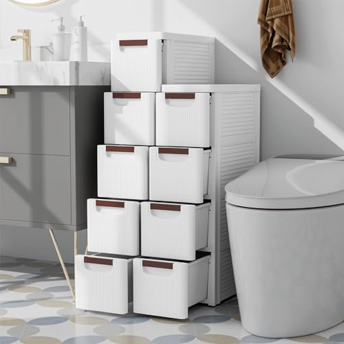Giantex 4-Drawer Slim Rolling Storage Cart White 7.5 x 16.5 x 29.5 in - Narrow Plastic Dresser on Wheels
