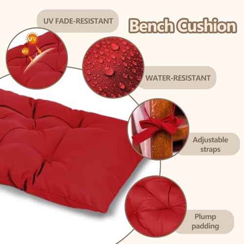 Waterproof Indoor Outdoor Garden Bench Seat Cushions,Thicken Patio Bench Soft Rocking Chairs Pad Lounger Seat for Porch Wicker Loveseat Settee (59 X 19.6 in,Red