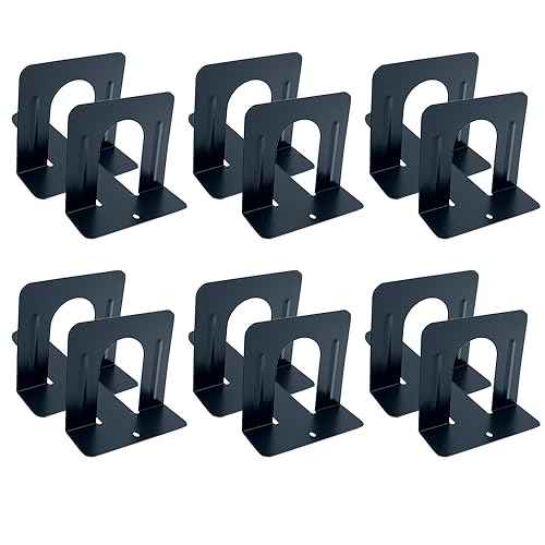 Huron Steel Non-Skid Metal Book Ends for Shelves Heavy Duty Bookends, Black, Pair (1/3/8/20/80 pr) (20)