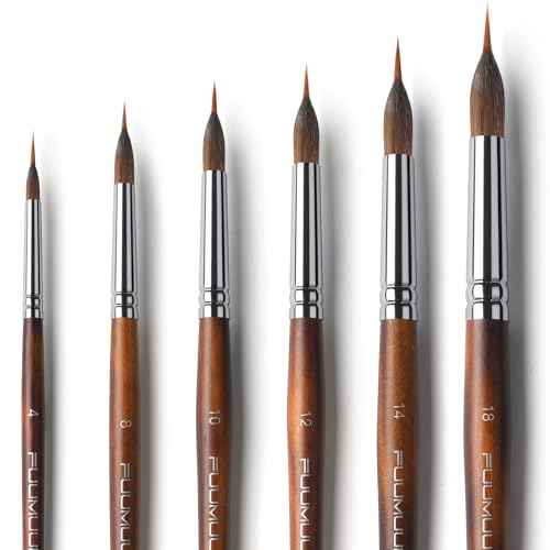 Watercolor Brushes Professional, Fuumuui 6Pcs Extended Needle Point Brushes Synthetic Extra Long Pinhead Brush with Sable Body for Fine Detailing - Watercolor Acrylic Gouache Inks Painting