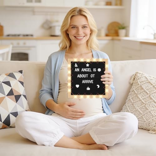 Black Felt Letter Board with LED Lights, 10x10 inch Changeable Message Sign