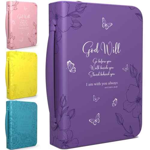 DEHITE Bible Cover Case for Women - Leather Bible Cases for Girls - Carrying Bag for Woman - Pen Slots ? Zippered Pocket ? Premium Faux Leather Holder - Christian Floral Accessories