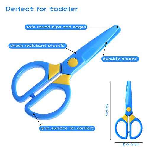 3-Pack Toddler Safety Scissors Kit - Child-Safe Preschool Training Scissors & 60 Sheets Craft Paper | Ergonomic Blunt Tips, Early Childhood Development Tools for Kids 2-5 Years
