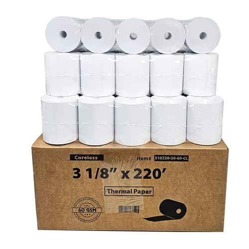 (30 Coreless Rolls - 60 GSM Heavy Thermal) 3 1/8 x 220 Thermal Paper Receipt Rolls fits all Clover POS Cash Register Printers for TSP500 TSP600 TSP 700 TSP2000 CT S300 from BuyRegisterRolls