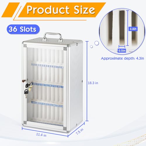 36 Slots Aluminum Alloy Pocket Chart Storage Cabinet for Cell Phones,Wall-Mounted with a Locked,Can be Carried by Hand (36 Slots)