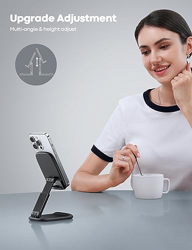 Lamicall Cell Phone Stand for Desk - Black, Adjustable Height & Angle, Foldable, Thick Case Friendly