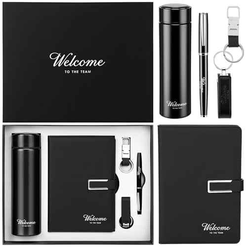 Thenshop 6 Pcs New Employee Welcome to The Team Gift Set Include Welcome to The Team Appreciation Gift Box Notebook Pen Tumbler Keychain and USB Drive for New Employee Coworkers(Black)