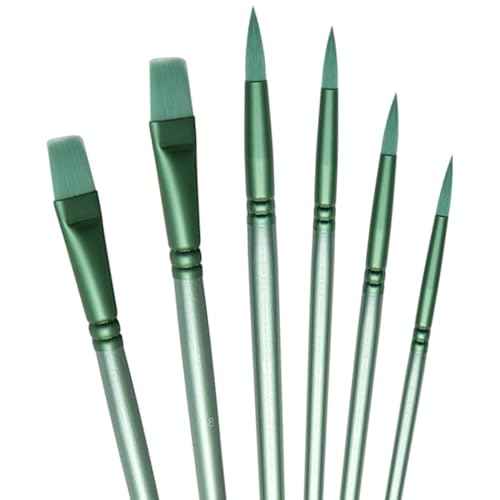 Acrylic Paint Brush Set, 6 pcs Watercolor Brushes, Painting Brush Nylon Hair Brushes for All Purpose Oil Watercolor Painting Beginner Kits (6, Green)