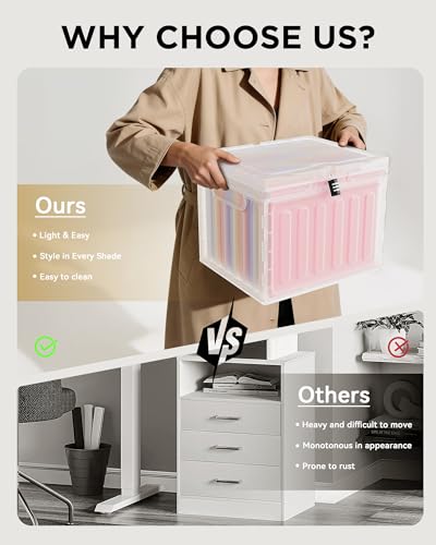 Hueilm Clear 1 Pack Small Plastic File Box with Lid for Letter Size Folders - Stackable, Portable Office/Home