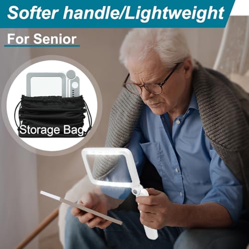 Tobegiga Rechargeable 6X LED Lighted Magnifying Glass for Reading Seniors Grey White