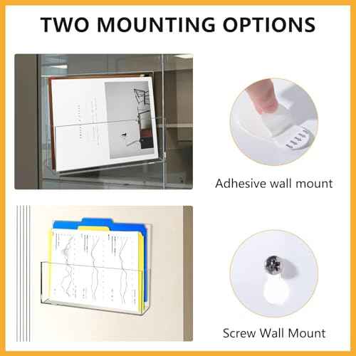 2 Pack Clear Acrylic File Holder Wall Mount Self Adhesive, Legal Size Hanging Paper Organizer, Wall Pocket File Holder Storage for Letter Folder Brochure Magazine Bookshelf Literature Display