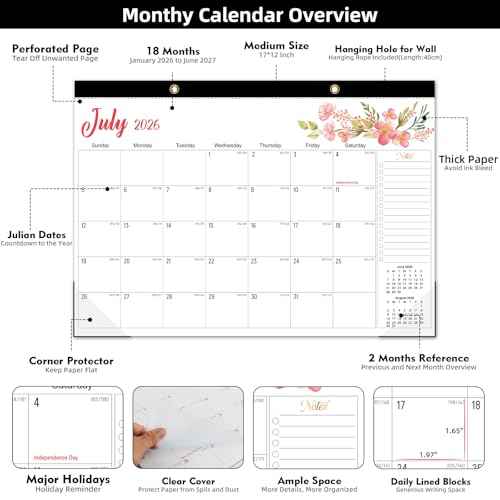 Tcamp 2026 Calendar - 18 Months Desk Calendar 2026-2027 from January 2026 to June 2027, Large 17" x 12" Wall Calendar with Julian Dates, Desk Planner for Home School Office Desktop, Christmas Gifts