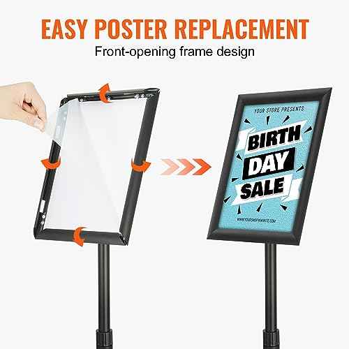 VEVOR Pedestal Sign Holder, 8.5 x 11 Inch Vertical and Horizontal Adjustable Poster Stand, Heavy-Duty Floor Standing Sign Holder with Round Base for Display, Advertisement, and Outdoor, Black