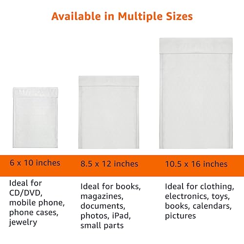 Amazon Basics 8.5 x 12-Inch Poly Bubble Mailers - 100 Pack, Self-Sealing, White/Grey