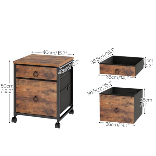 HOOBRO 2-Drawer File Cabinet with Rustic Brown Accent — Mobile A4/Letter Filing & Printer Stand BF21WJ01G1