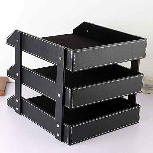 Leather Desk File Organizer, 3-Layer Stackable Tray, Used to Store documents, folders, Stationery, Magazines, Newspapers, Letters, and Other Home Office Sundries Desktop Organization Holder(Black)¡¦
