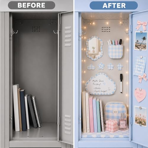 Svartur Blue Magnetic Locker Accessories Set with Mirror, Whiteboard & Pen Holder - Cute School Locker Decor for Girls