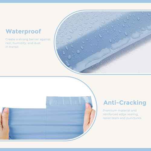 Metronic Poly Mailers 12x15.5 500pcs, Medium Size Shipping Bags for Clothes Bulk, Self-Seal Mailers Poly Bags Shipping Envelopes for Small Business, Waterproof Packaging Mailing Bags, Light Blue