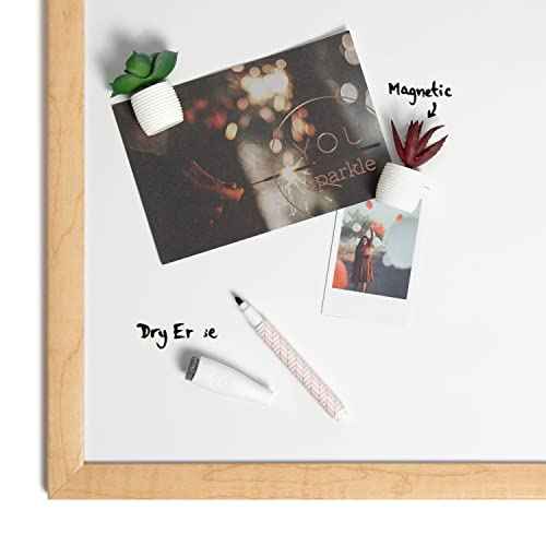 U Brands Dry Erase Board White Board with Natural Wooden Frame Set, Office Supplies, with Marker, Succulent Magnets, 16¡± x 20¡±