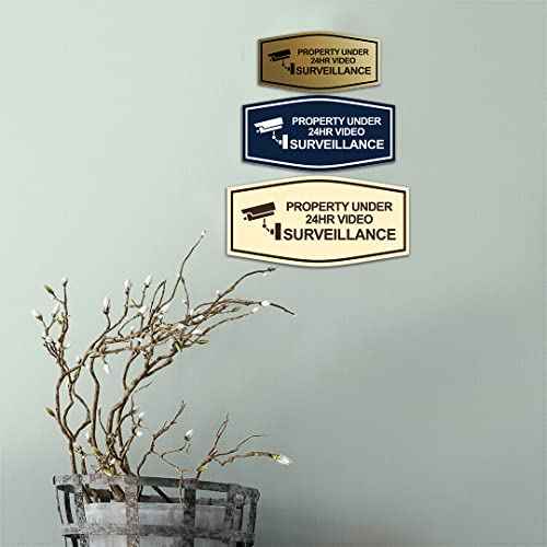 Fancy Property Under 24Hr Video Surveillance (Camera) Sign (Brushed Silver) - Large (5 Pack)