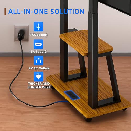 DIOOSN Walnut Rolling TV Stand for 32-80 inch TVs with Built-In Power Outlet