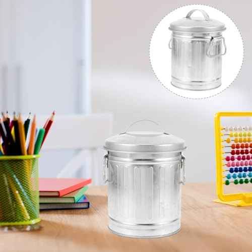 Zerodeko Cute Traditional Mini Metal Trashcan On The Desktop, Decorative Galvanized Bucket, Multifunctional Organizer & Flower Pot for Home, Office, Bathroom, and Cabin (Silver, 5.1" x 7.5")