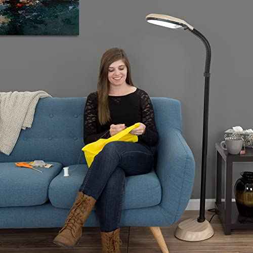 Lavish Home Adjustable Floor Lamp for Bedroom with Bendable Neck - Full Spectrum Natural Sunlight Lamp for Office and Living Room - Reading, Craft, and Esthetician Light (Light Woodgrain)