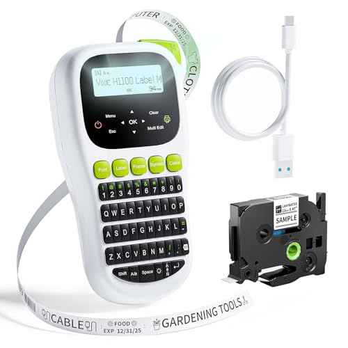 Vixic Label Maker Machine with-Tape, H1100 Handheld Label Maker Portable Labeler with Backlight Screen Keyboard for Home School Office Organization, Multiple Fonts Symbols Borders Easy to Use Inkless