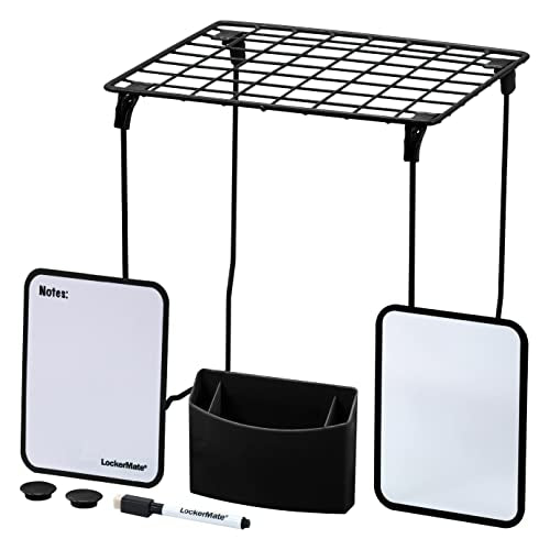 LockerMate Black Locker Organizer Kit with Shelf, Mirror & Accessories