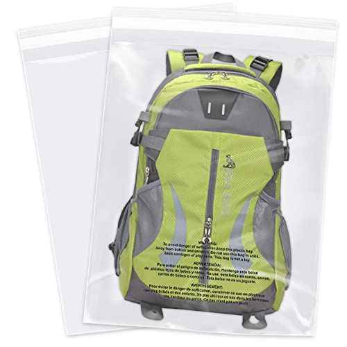18" x 24" (100 Count) Self Seal Clear Poly Bags with Suffocation Warning for Packaging, Shipping, Clothing, Shirts & FBA - Resealable Adhesive