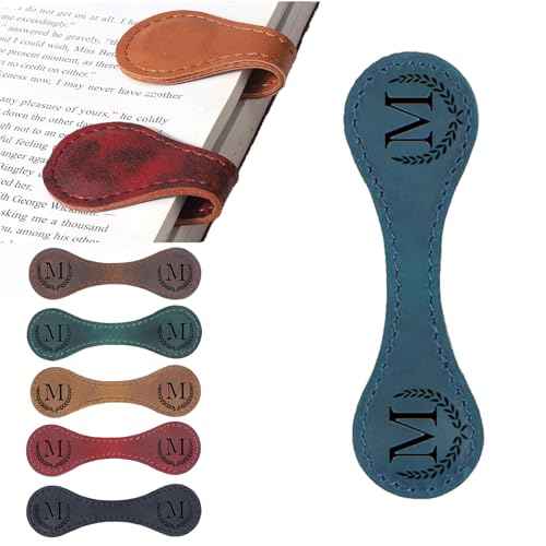 Personalized Magnetic Leather Bookmark, 26 Letters Custom Leather Bookmarks, Handmade, Leather Magnetic Bookmark for Book Lovers Readers Women Kid(Blue£¬M£©