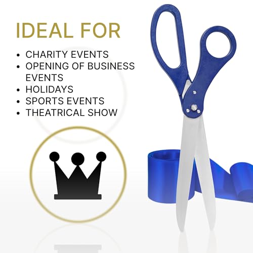 Large Grand Opening Ceremony Kit - 25 Inch Giant Blue Scissors With Ribbon for Inauguration, Ceremonial Cutting, and Special Events