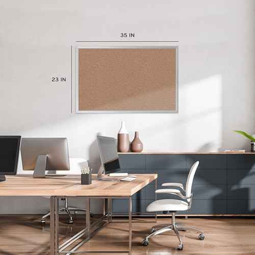U Brands Cork Bulletin Board, 36" x 24", Silver Aluminum Frame, Industrial Grade Pinning Surface