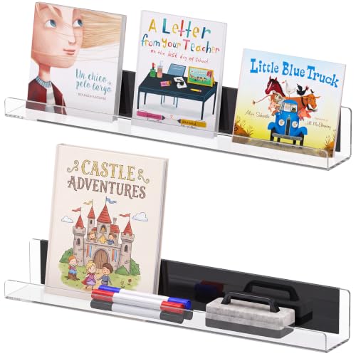 Carmanon Clear 2-Tier Magnetic Acrylic Book Shelf for Whiteboard - Reusable