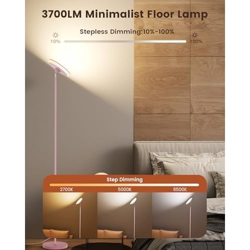 42W Pink Floor Lamp, 3700LM Super Bright Standing Lamp with RGB Side Light, Timer/Memory Function, 2700K-6500K Dimmable LED Lighting for Living Room, Tall Light with Remote & Touch Control