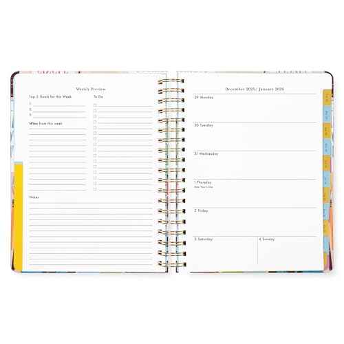 kate spade new york Daily Planner 2026 Mega Agenda January - December 2026, Hardcover Weekly and Monthly Spiral Planner with Stickers (Book Club)