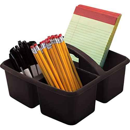 Teacher Created Resources Black Portable Plastic Storage Caddy for Classrooms, Kids Room, and Office Organization, 3 Compartment, 9.25" D x 9" W x 5.25" H, 6-Pack