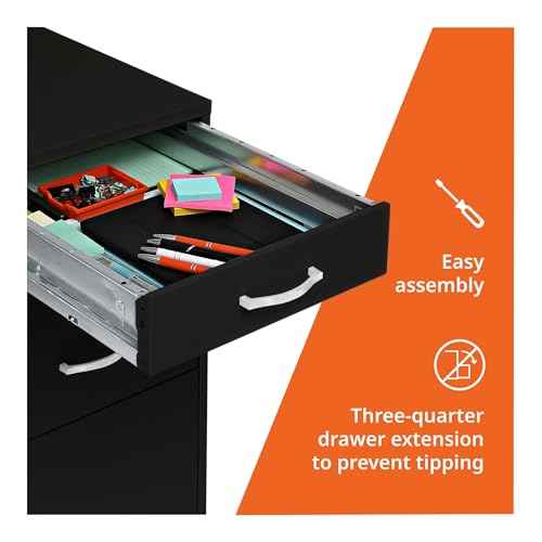 LYS SOHO Box/File/File 3-Drawer Mobile File Cabinet, Black