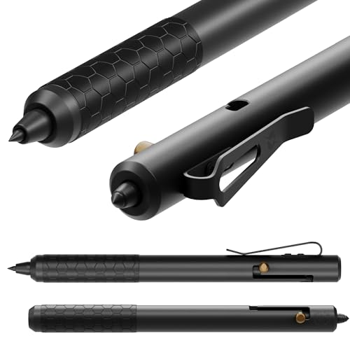 Off-Grid Knives BOLT Tactical Pen with Tungsten Carbide Glass Breaker, Overbuilt Bolt Action XL Writing Tool, Aircraft Aluminum, German Ink, Stainless Steel Clip (Blackout)
