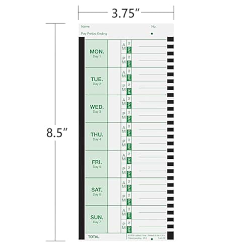Lathem Weekly Employee Time Card Pack 8 1/2 x 3 3/4 Inches, 100 Count - Durable Thermal Timecards for Time Clocks