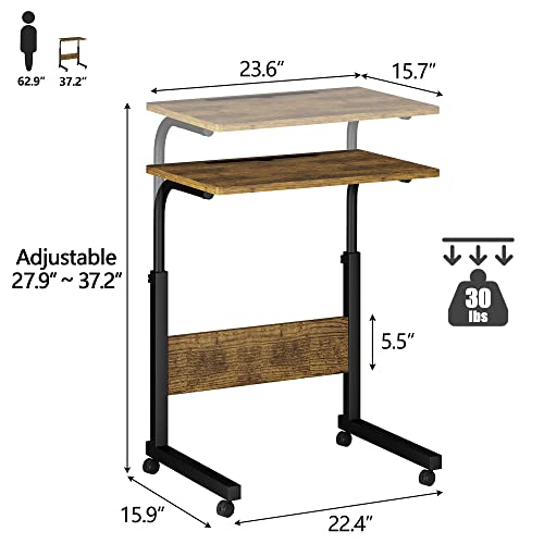 Klvied Standing Desk Adjustable Height, Stand Up Desk with Cup Holder, Portable and Easy to Move Bedside Table, Ideal for Home or Office, Black£¬Walnut