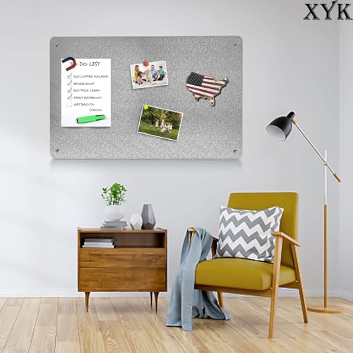 17.7 x 11.8 Inch Magnetic Bulletin Board with Velcro & Screws - Metal Display Board for Wall Refrigerator Classroom - XYK Metallic Pack