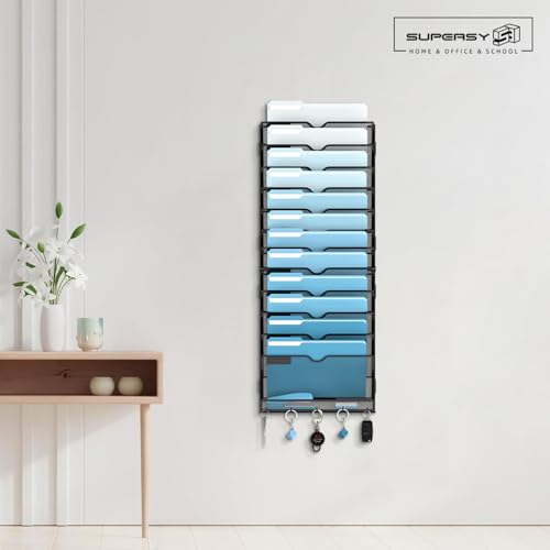 SUPEASY Black 13-Tier Hanging Wall File Organizer with Hooks - Office Storage