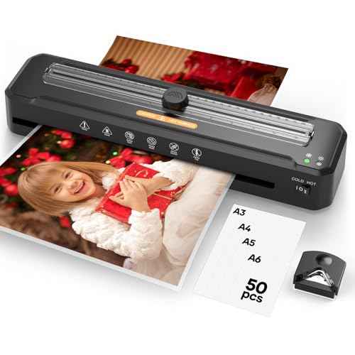 Laminator Machine A3 with 50 Laminating Sheets, Laminator Thermal and Cold with Paper Trimmer Corner Rounder, High-Speed Jam-Free, Low-Noise 13-Inch Laminating Machine(Black)