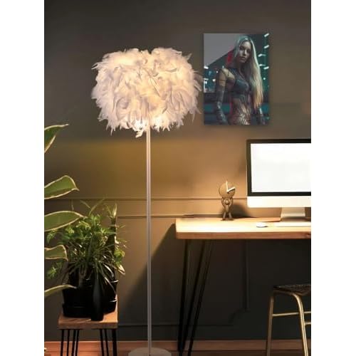 Feather Floor Lamp,59in Simple Modern LED Standing Lamp,White Feather Floor Lamp for Bedroom,Living Room,Dining Room and Office(Bulb not Included)