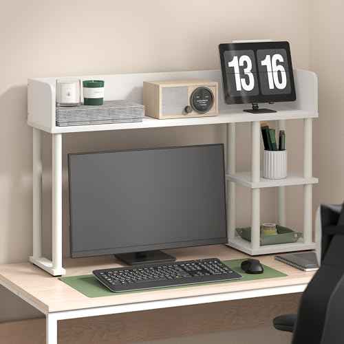 Furinno Classic Desk Shelf, 3-Shelf Desktop Hutch, Book Shelf, Desk Organzier, for Office Supplies, Office Desk Accessories, White