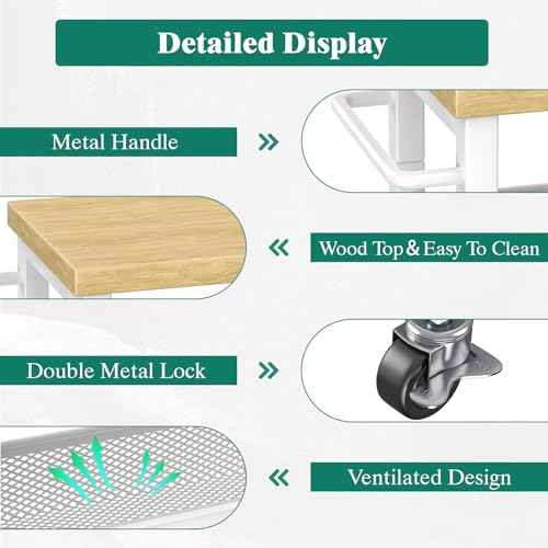 Giwil Slim Rolling Storage Cart 4 Tier Bathroom Organizer Mobile Shelving Unit Utility Cart with Wood Top and Handle for Kitchen Laundry Narrow Places, White