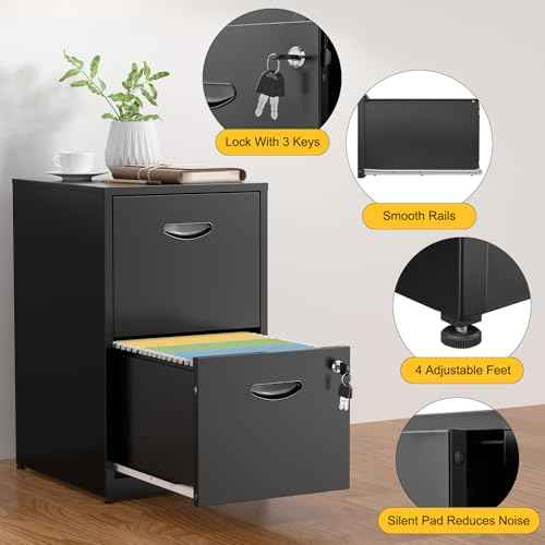 2 Drawer File Cabinets,Metal Office File Cabinet with Lock,Black Filing Cabinets for Home Office,Vertical Modern File Cabinet Office Two Drawers for Hanging Letter,Assembly Required