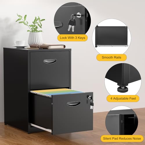SteeLoong Black 2-Drawer Metal File Cabinet with Lock - Light Duty Office Storage